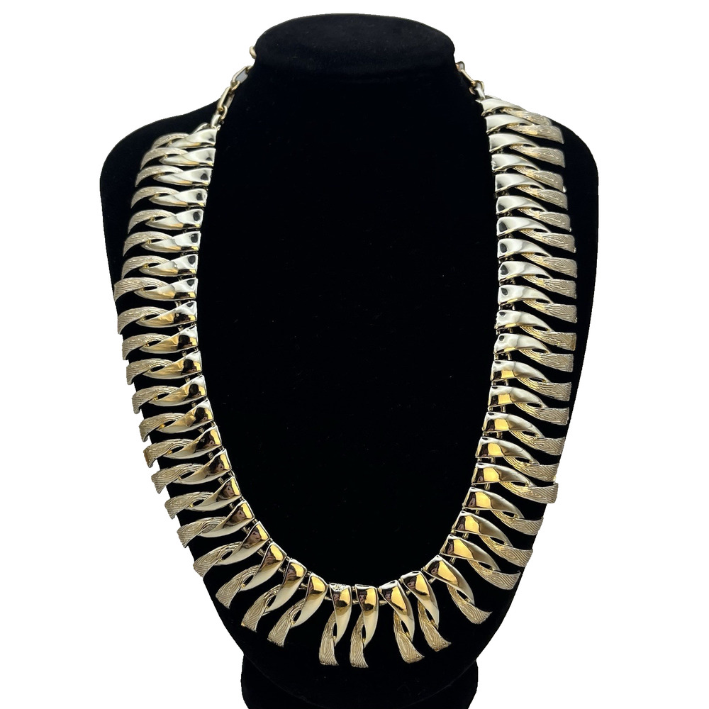 Coro Egyptian Revival Bib Collar Necklace Silver Tone Chunky Fringe 17 Inch Vtg